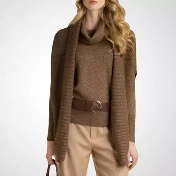 Европейский и американский стиль, вязаный свободный костюм-двойка для похудения, свитер с высоким воротником Brown- S