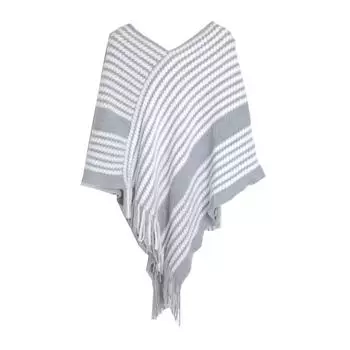 Европейский и американский стиль Женская мода пуловер накидка осень зима теплая пашмина летучая мышь свитер полосатый вязаный платок