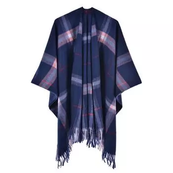 Европейский и американский стиль Женская мода шаль накидка с разрезом кисточки накидки полосатая клетка пашмина осень зима теплый плащ