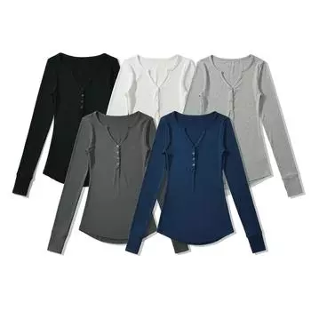 Европейский и американский стиль, женская одежда ранней осени, новый стиль, глубокий V-образный вырез, длинные рукава, футболка, эластичная основа, обтягивающий топ S чёрный