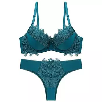 Европейский и американский стиль женский однотонный комплект нижнего белья сексуальный кружевной комплект нижнего белья со сборками пуш-ап тонкий бюстгальтер и трусики комплект 34/75B