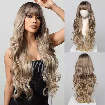 Европейский и американский стиль женский передний кружевной термостойкий полный парик модный длинный волнистый парик с прямой челкой