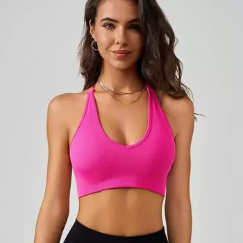 Европейский и американский стиль женский сексуальный спинка глубокий V жилет для йоги халтер регулируемый крест на спине бег фитнес спортивный бюстгальтер S