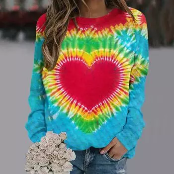 Европейский и американский свитер с капюшоном с круглым вырезом и принтом в виде цветного сердца, длина до плеч, длинные рукава, повседневный стильWA2 S