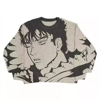Европейский и американский свитер с круглым вырезом в стиле осени и зимы Y2K Street с рисунком из мультфильмов, свободный свитер с длинными рукавами для мужчин и женщин M хаки