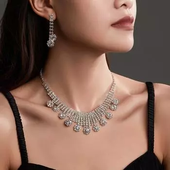 Европейский и американский темперамент, роскошные ожерелья и серьги со стразами, комплект из двух предметов, свадебный комплект украшений, аксессуары для свадебного платья