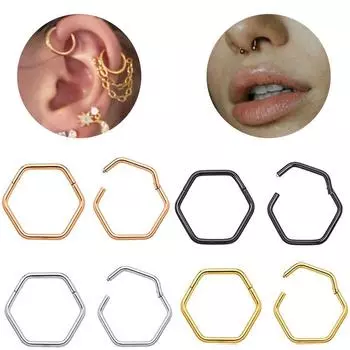 Европейский и американский Tide, 6-стороннее геометрическое носовое кольцо из нержавеющей стали, носовое кольцо для ногтей, отделка ушей, ювелирные изделия серебряный