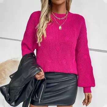 Европейский и американский тканый женский свитер, осенне-зимний новый однотонный свободный повседневный свитер с длинными рукавами S