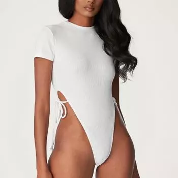 Европейский и американский топ с круглым вырезом, короткими рукавами и индивидуальным дизайном боковых бретелей, комбинезон с открытой талией S чёрный