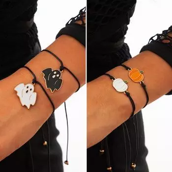 Европейский и американский трансграничный готический браслет с изображением летучей мыши: Кожаный вощеный шнур с подвеской из сплава в темном стиле 5283