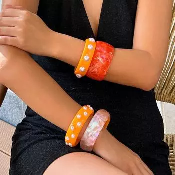 Европейский и американский трансграничный сладкий крутой допаминовый стиль нерегулярный искусственный жемчуг широкий браслет комплект