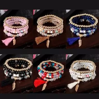 Европейский и американский трендовый браслет из четырех частей, браслет с кисточками и листьями