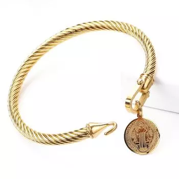 Европейский и американский U-образный браслет с пряжкой и рельефной биркой с узором Sannedbei Титан Титановая сталь 6.0cm