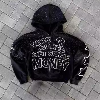 Европейский и американский уличный стиль темный стиль с буквенным принтом персонализированный свободный хип-хоп толстовка с капюшоном S чёрный