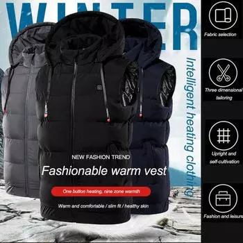 Европейский и американский USB-зарядка с подогревом, умный жилет, пальто, теплый топ XXXXXL чёрный