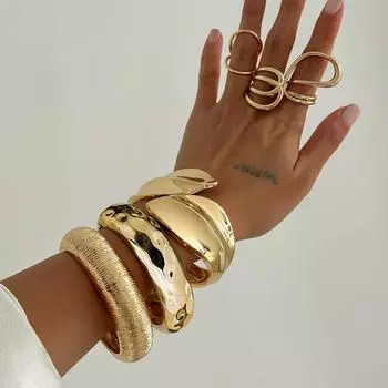 Европейский и американский увеличенный открытый браслет в виде листа - уникальные гладкие неровные полосы Ring 0823