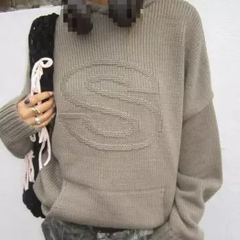 Европейский и американский Y2K женский уличный ретро готический алфавит узор спортивный свитер с капюшоном S чёрный