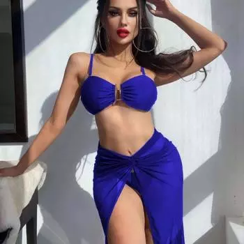 Европейский и американский женский купальник из трех частей бикини с разрезом S