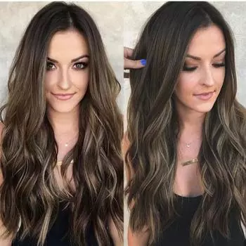 Европейский и американский женский модный парик с пробором посередине, коричневый, для ежедневного использования, натуральный, длинный, волнистый, из синтетического волокна