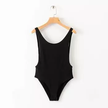 Европейский и американский женский однотонный сексуальный весенний комбинезон без рукавов на одно плечо с облегающим базовым костюмом S чёрный