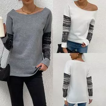 Европейский и американский женский пуловер с открытыми плечами и длинными рукавами 2025 года Large