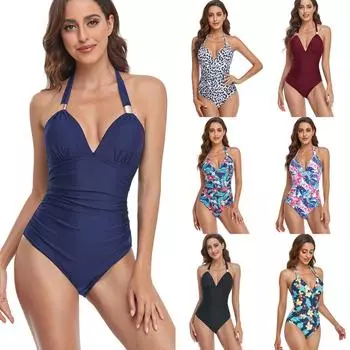 Европейский и американский женский слитный купальник 2024 года — консервативный дизайн, закрывающий живот Medium цветочный/жёлтый