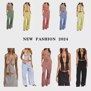 Европейский и американский женский жилет без рукавов с бретельками на шее и открытой спиной (Весна/Лето 2024) Small