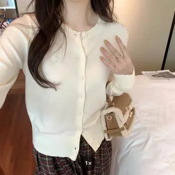 Европейский кардиган с круглым вырезом и правым плечом для женщин, осенне-зимний новый стиль, ленивый короткий рождественский красный свитер, куртка S