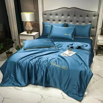 Европейский классический однотонный стиль шелковое летнее одеяло односпальное KING QUEEN размера прохладный дышащий мягкий приятный для кожи 150x200cm белый