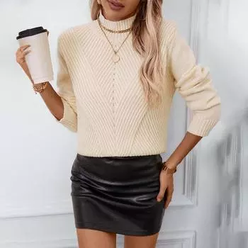 Европейский красивый женский вязаный свитер осень и зима новый однотонный свободный большой размер пуловер полуводолазка свитер женский S серый