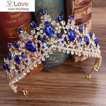 Европейский Красный Зеленый Кристалл Большая Корона Головной Убор Свадебные Аксессуары Для Волос Ювелирные Изделия Невесты Диадемы Короны Принцессы 16*6.5cm