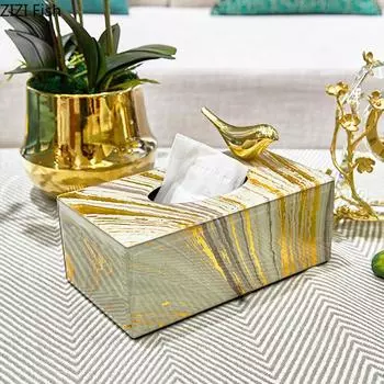 Европейский креативный стеклянный ящик для салфеток, гостиная, светлая, роскошная, прямоугольная коробка для салфеток, обеденный стол, съемная коробка для салфеток