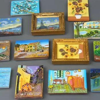 Европейский креативный всемирно известная картина Мона Лиза Подсолнух Звездный Ван Гог Серия Смола Домашний декор Магнит на холодильник Холодильник