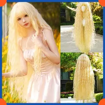 Европейский модный очень длинный кудрявый парик для косплея для женщин золотой