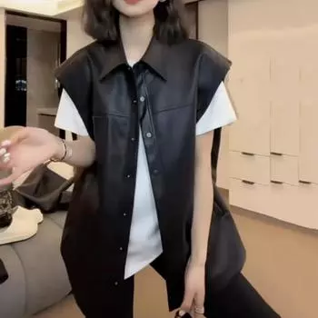 Европейский модный женский жилет с дизайном, идеально подходящим для весны и осени M чёрный