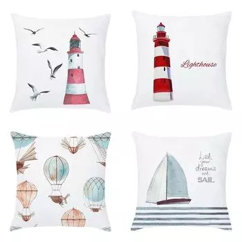 Европейский мультфильм парусник воздушный шар маяк наволочка диван офисное сиденье украшение дома 45x45 см 40x40cm