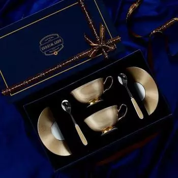 Европейский набор кружек для кофе Керамический чайный сервиз из костяного фарфора Мраморная полоска Роскошные подарки Фарфоровая посуда для напитков Чайные чашки Подарочная коробка для пары 220ml