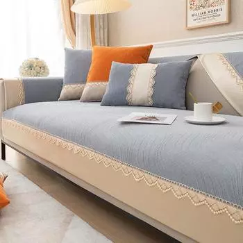 Европейский новый чехол для дивана с широкими полями, кружевное полотенце для дивана, нескользящий чехол для дивана, кожаный универсальный для гостиной, 1/2/3/4 места 70x70cm 1pcs тёмно-синий