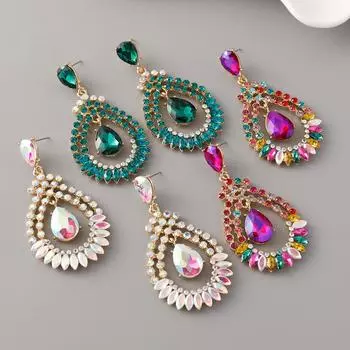 Европейский новый стиль блестящие полые хрустальные висячие серьги для женщин роскошные свадебные серьги из сплава со стразами модные ювелирные изделия подарок красный