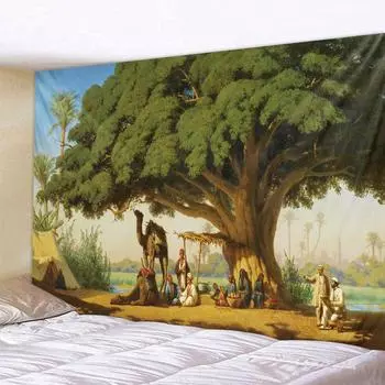 Европейский пейзаж персонаж картина маслом гобелен настенный мандала богемное украшение стены гостиная спальня гобелен 90x75cm