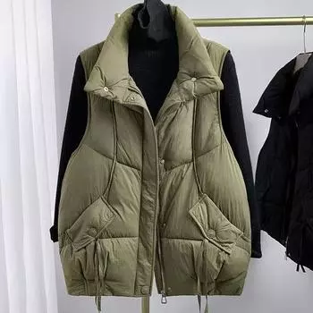 Европейский пуховый жилет из хлопка, женская зимняя новая одежда, интернет-знаменитости, модный тренд, жилет-стример, хлопковое пальто M 59 kg чёрный