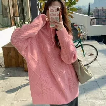 Европейский пуловер на молнии, небольшой пуловер с воротником-стойкой, женский весенне-осенний свитер в форме ромба One Size небесно-голубой