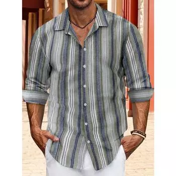 Европейский размер Топ Весна Осень Полосатые Рубашки Мужские Повседневные Рубашки На Пуговицах С Длинным Рукавом Воротник-Лапс S