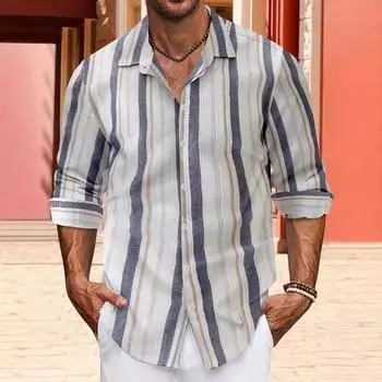 Европейский размер Топ Весна Осень Полосатые Рубашки Мужские Повседневные Рубашки На Пуговицах С Длинным Рукавом Воротник-Лапс S коричневый