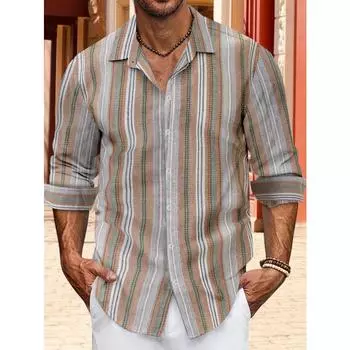 Европейский размер Топ Весна Осень Полосатые Рубашки Мужские Повседневные Рубашки На Пуговицах С Длинным Рукавом Воротник-Лапс S