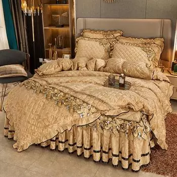 Европейский ретро бархатный комплект постельного белья с тиснением, роскошные покрывала, качественные королевские двойные мягкие подушки с 2 подушками 1.5x2m-59x79inch bed жёлтый