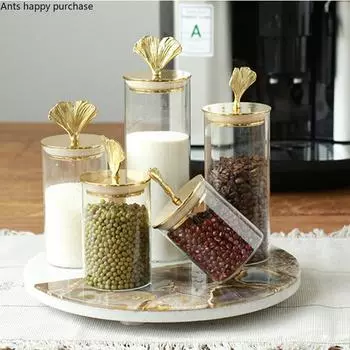 Европейский ретро чистая медная крышка гинкго билоба стеклянная герметичная банка с латунной крышкой домашняя ароматизированная банка для хранения чая кофе в зернах