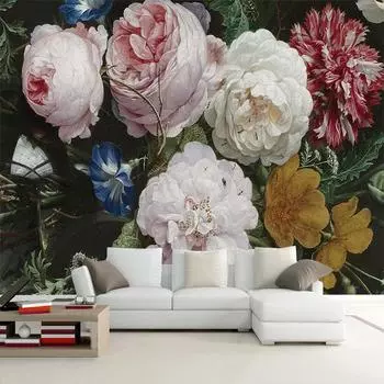 Европейский ретро цветы бабочка зеленый кирпич фото фон живопись обои для спальни гостиная Настенный декор Wall Stickrt 300cm (W) x 200cm (H)