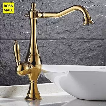 Европейский ретро-стиль и золотая поверхность, кухонный смеситель, смеситель для раковины в ванной комнате, латунный смеситель для раковины, смеситель для воды gold