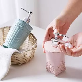 Европейский резной держатель для жидкого мыла для ванной комнаты на 400 мл, пресс-бутылка, диспенсер для шампуня Di round blue